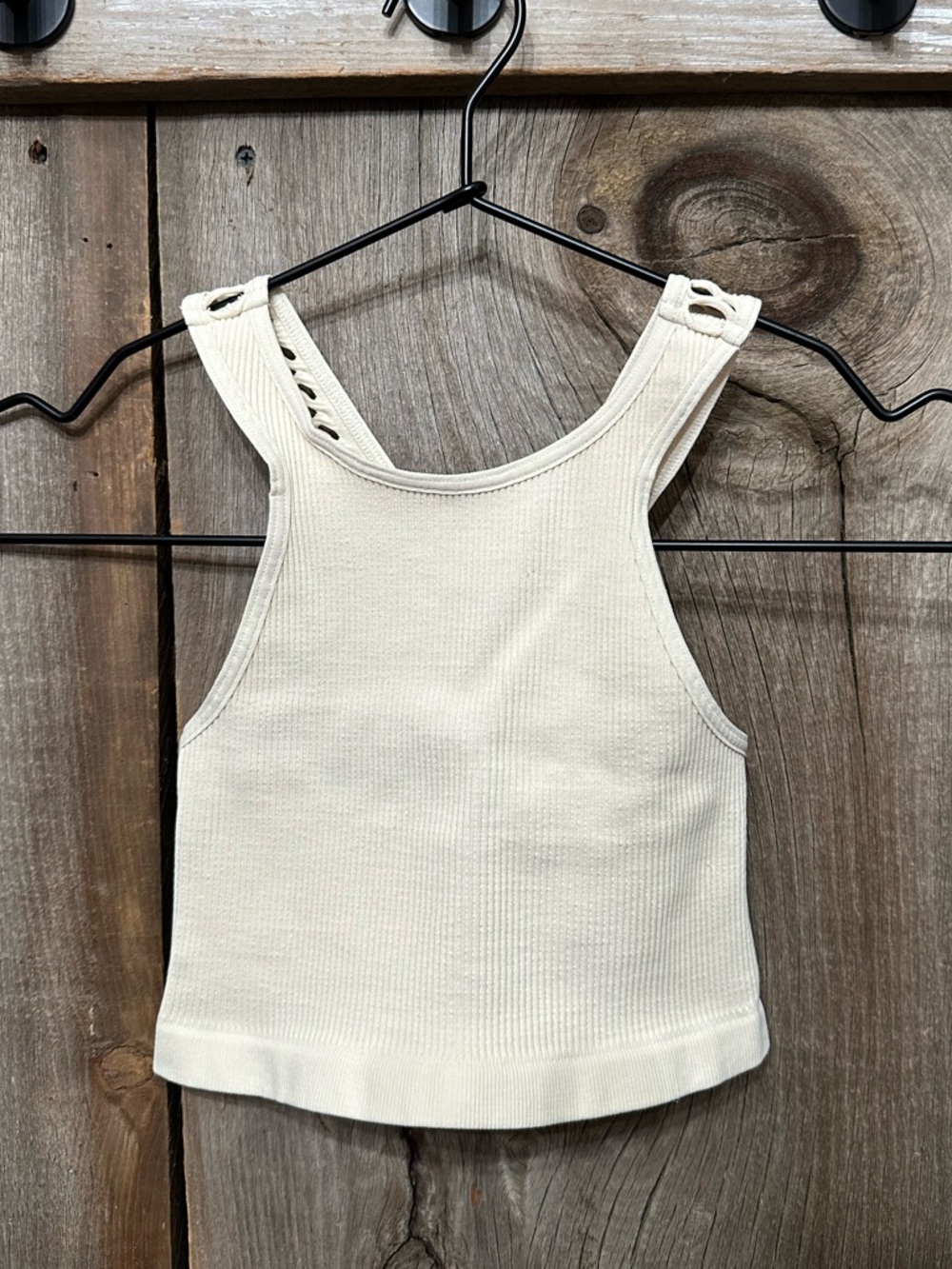 Free People FP Movement Ribbed Cut Out Crop Tank in Cream Size XS/S